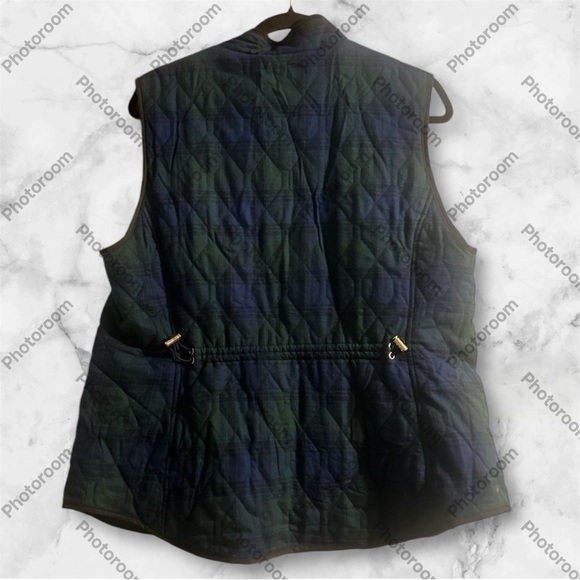 Croft & Barrow Tartan Plaid Green Blue Quilted Vest Slash Pockets Adj Back Sz L - Picture 7 of 9